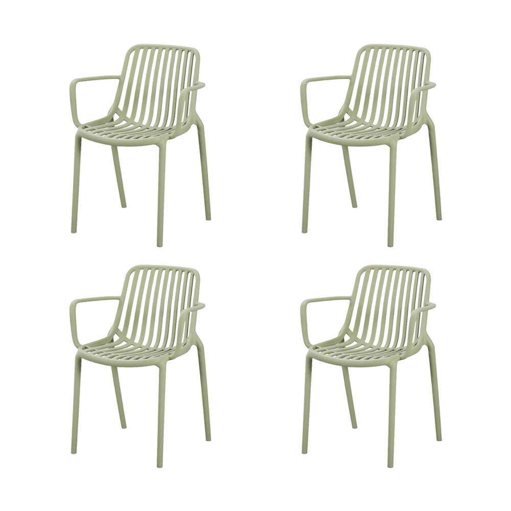 Set de 4 Sillas Parma, Verde, con Espaldar en Rayas y Diseño Minimalista