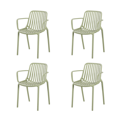 Set de 4 Sillas Parma, Verde, con Espaldar en Rayas y Diseño Minimalista