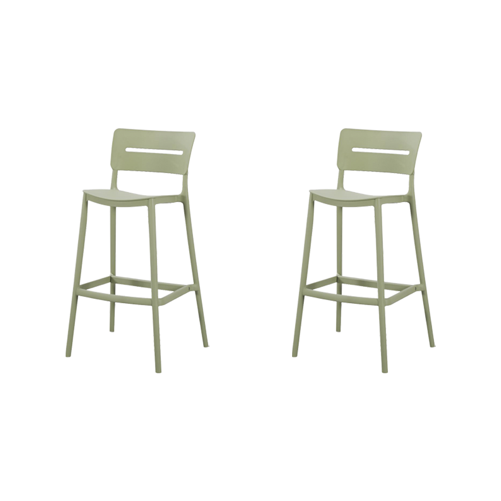 Set de 2 Sillas para Bar Manila, Verde, con Espaldar Rectangular y Diseño Moderno, vista frontal