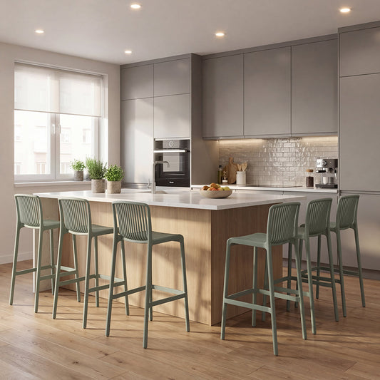 Set de 6 Sillas para Bar Sovalla, Color Verde Olivo, con Espaldar Redondo Transpirable y Diseño Minimalista