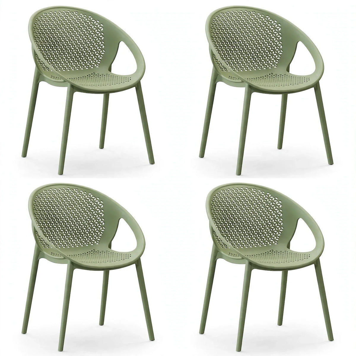 Set de 4 Sillas Selva con Brazos, Color Verde, con Espaldar
