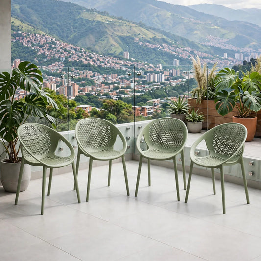 Set de 4 Sillas Selva con Brazos, Color Verde, con Espaldar