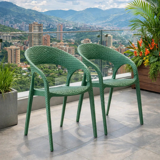 Set de 2 Sillas Axel, Verde Olivo, con Espaldar, Reposa Brazos y con Textura Trenzada