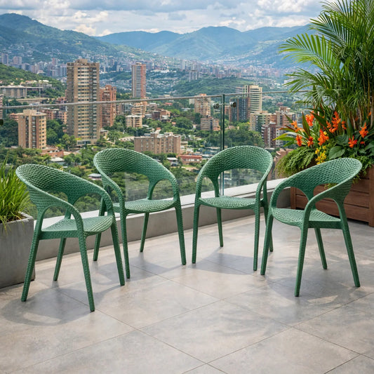 Set de 4 Sillas Axel, Verde Olivo, con Espaldar, Reposa Brazos y con Textura Trenzada