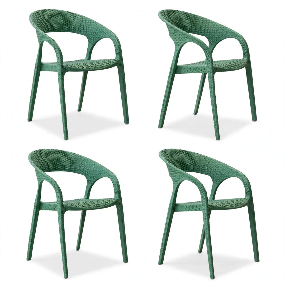 Set de 4 Sillas Axel, Verde Olivo, con Espaldar, Reposa Brazos y con Textura Trenzada