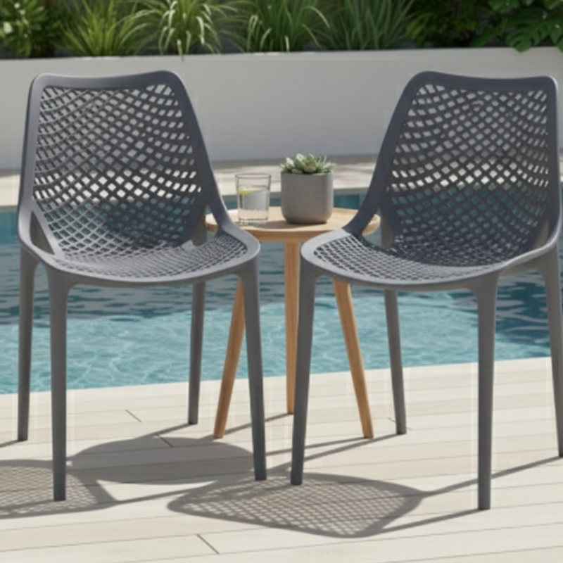 Silla Miame, Gris Oscuro, con Espaldar y Reposa Brazos, vista lateral