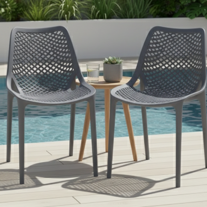 Silla Miame, Gris Oscuro, con Espaldar y Reposa Brazos, vista lateral