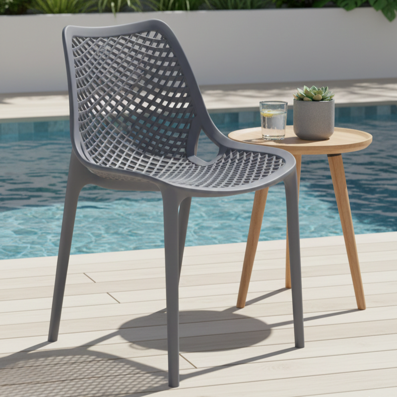 Silla Miame, Gris Oscuro, con Espaldar y Reposa Brazos