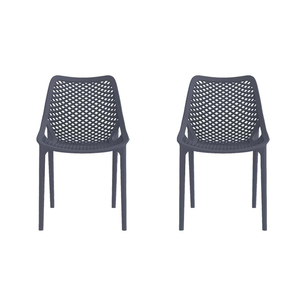 Set de 2 Sillas Miame, Gris Oscuro, con Espaldar y Reposa Brazos