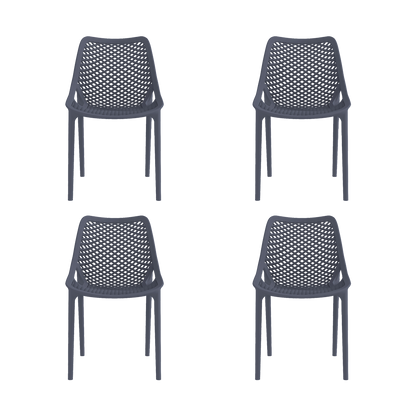 Set de 4 Sillas Miame, Gris Oscuro, con Espaldar y Reposa Brazos