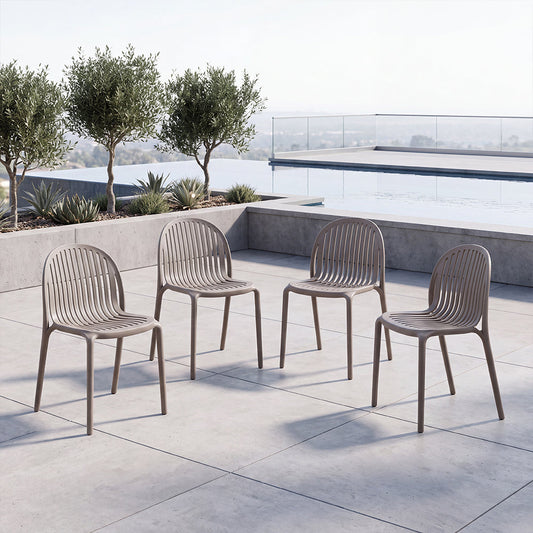 Set de 4 Sillas Marruecos, Taupe, con Espaldar en Rayas y Diseño Minimalista