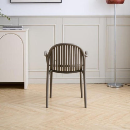 Set de 4 Sillas Marruecos con Brazos, Taupe, con Espaldar en Rayas y Diseño Minimalista