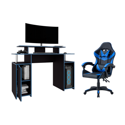 Combo Gamer Akua · Escritorio + Silla · Azul y Negro