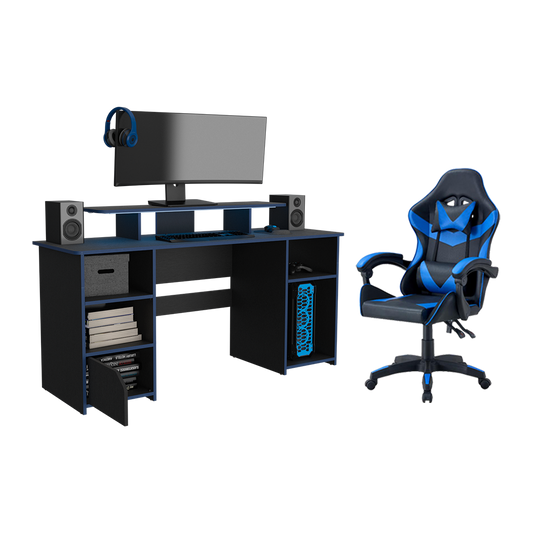 Combo Gamer Bel · Escritorio + Silla · Azul y Negro