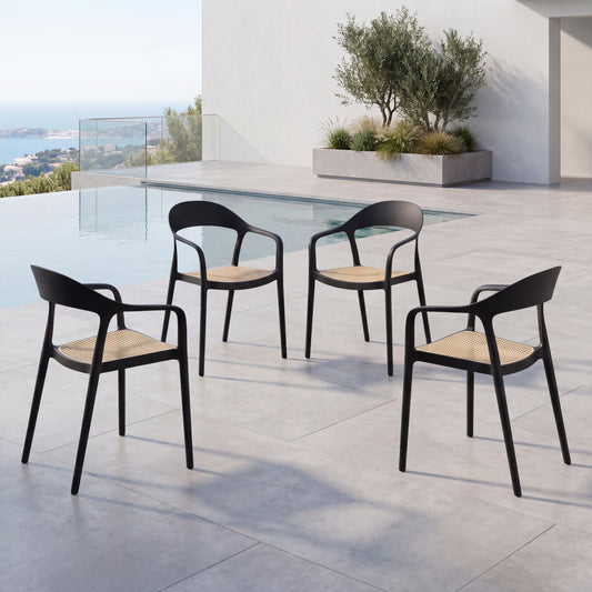 Set de 4 Sillas Río, Negro y Beige, con Espaldar Abierto y Diseño Moderno