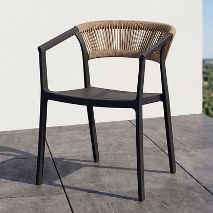 Set de 4 Sillas Balí, Negro y Café Oscuro, con Espaldar en Cuerdas y Diseño Moderno
