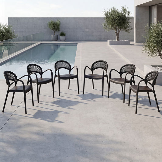 Set de 6 Sillas Daytona, Negro, con Espaldar, Reposa Brazos y Diseño Minimalista