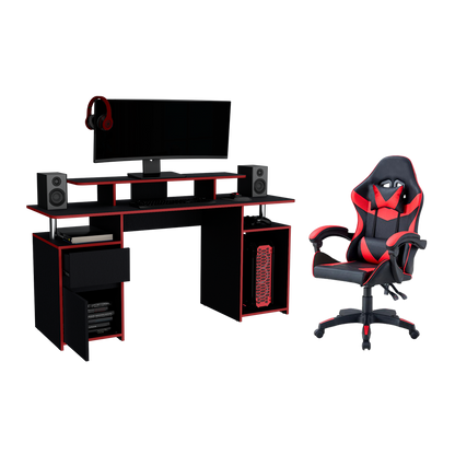 Combo Gamer Greci · Escritorio + Silla · Rojo y Negro