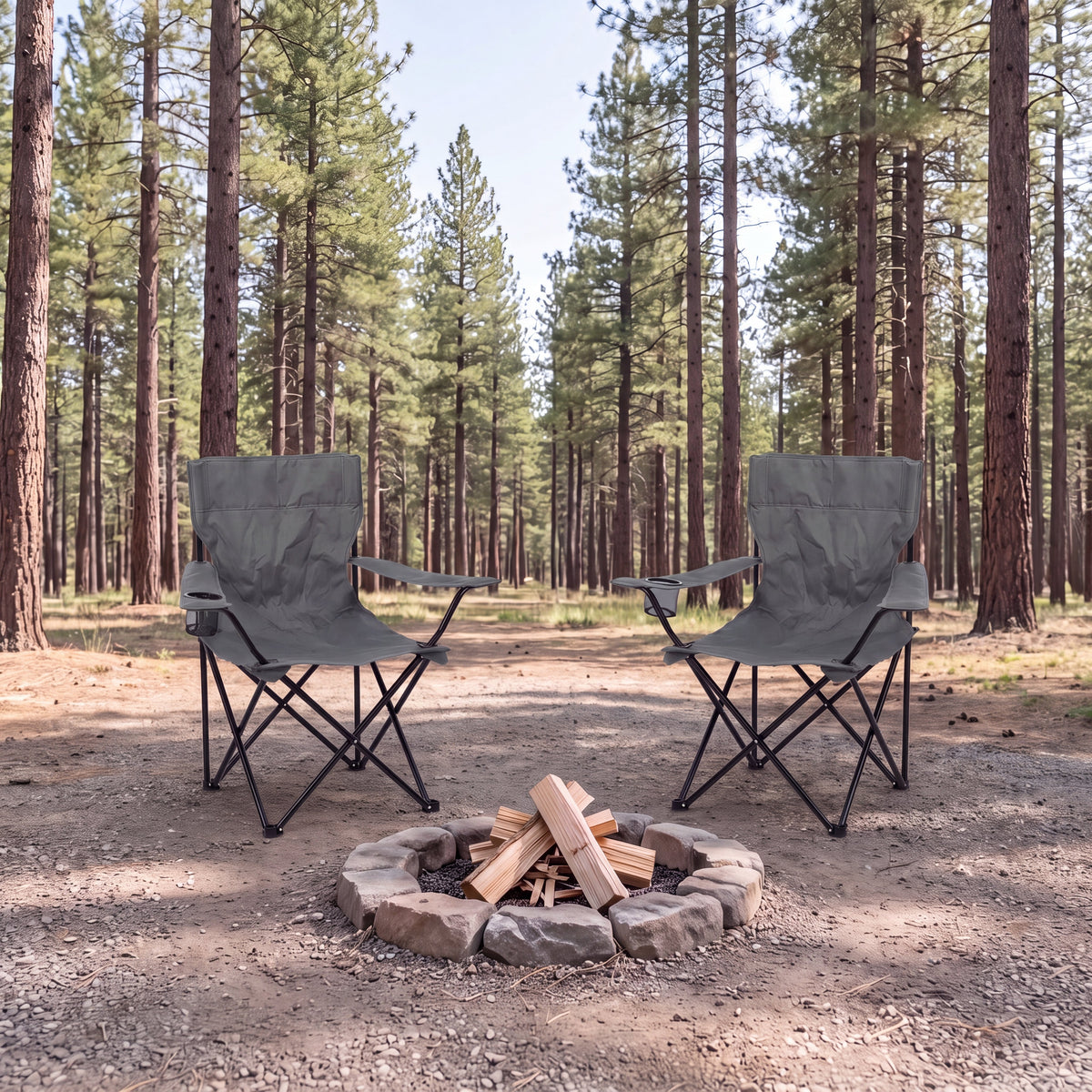 Set de 2 Sillas Plegable Camping Tanzania, Gris Oscuro, Incluye Bolsa de Transporte