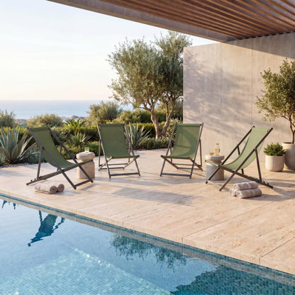 Set de 4 Sillas Plegables Reclinable Kenya, Verde, con Tres Posiciones