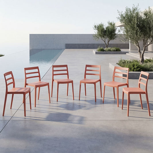 Set de 6 Sillas New York, Terracota, con Espaldar en Líneas y Diseño Minimalista