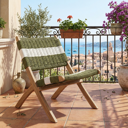 Set de 4 Sillas Plegable de Madera para Exterior Katy, Verde Olivo y Blanco, Ideal para Dias de Sol