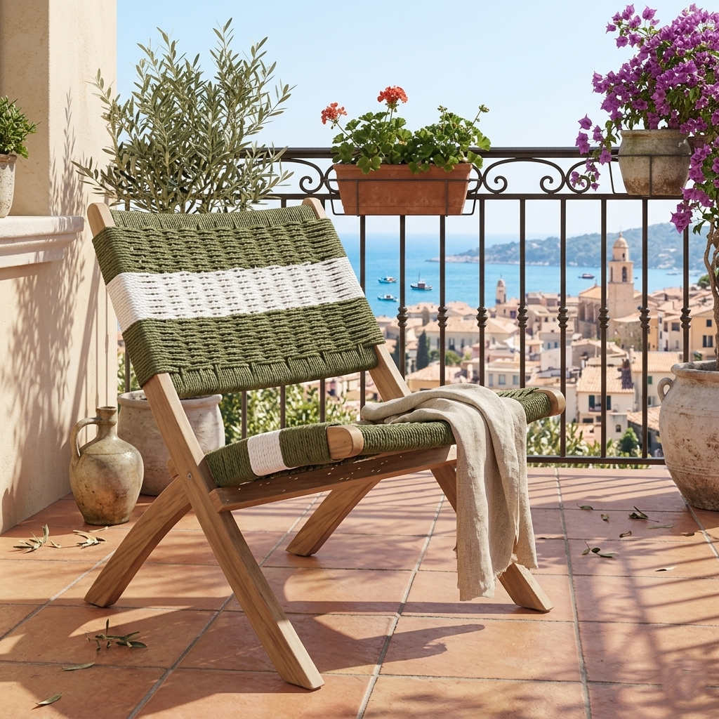 Set de 4 Sillas Plegable de Madera para Exterior Katy, Verde Olivo y Blanco, Ideal para Dias de Sol