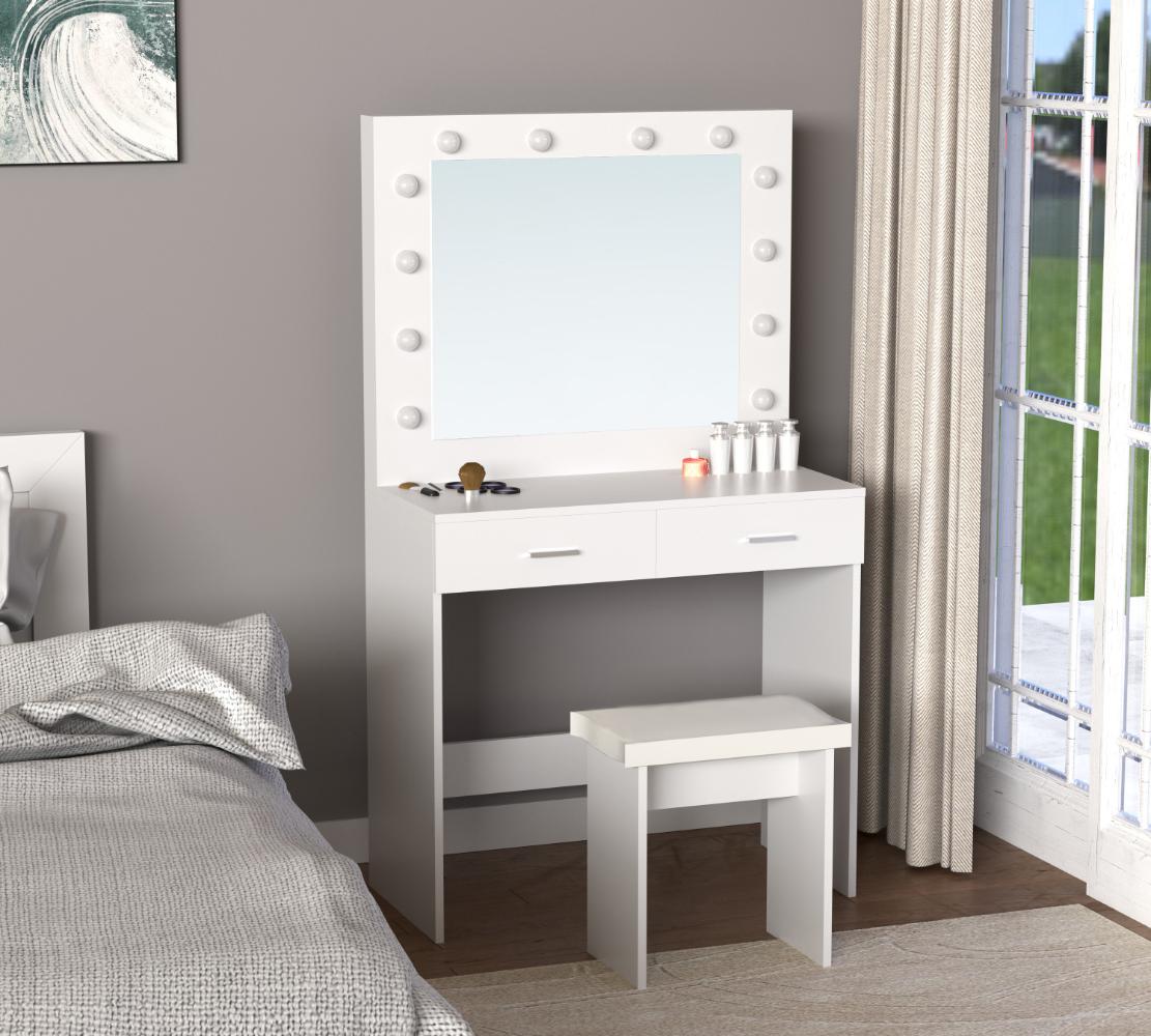 Tocador Bella blanco mate con luces LED y silla - vista lateral