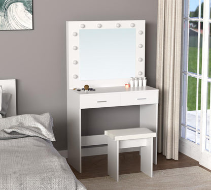 Tocador Bella blanco mate con luces LED y silla - vista lateral