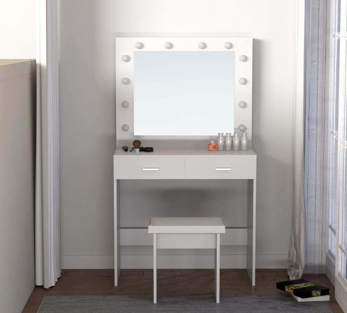 Tocador Bella blanco mate con luces LED y silla - detalle