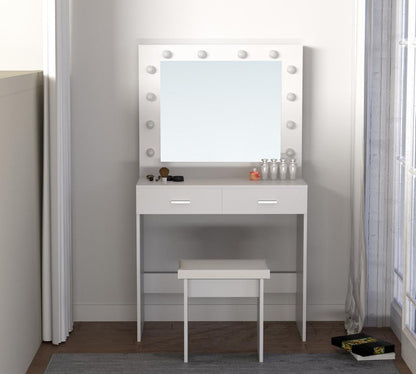 Tocador Bella blanco mate con luces LED y silla - detalle