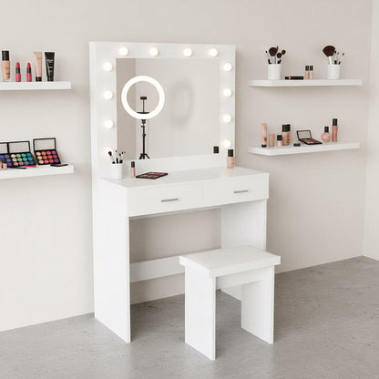 Tocador Bella blanco mate con luces LED y silla
