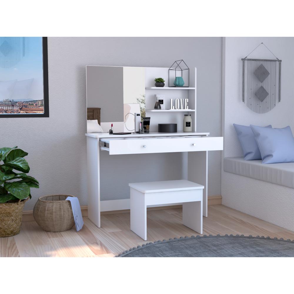 Mueble Tocador Rouse, Blanco Marquez, espacio para ubicar Maquillaje