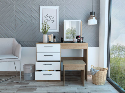 Mueble Tocador Wesley, Miel y Blanco, Cuatro Cajones Para Ubicar Maquillaje