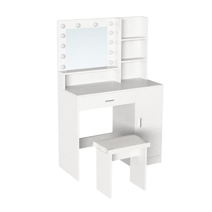 Tocador Aura blanco mate con luces LED y silla con cojín - detalle