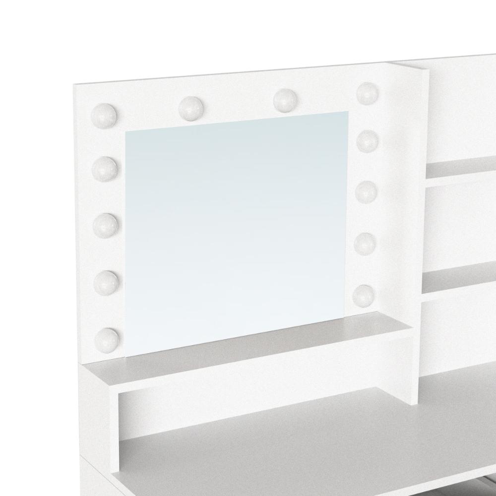 Tocador Aura blanco mate con luces LED y silla con cojín - medidas