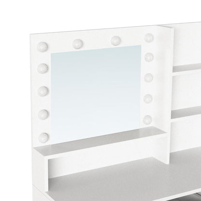 Tocador Aura blanco mate con luces LED y silla con cojín - medidas