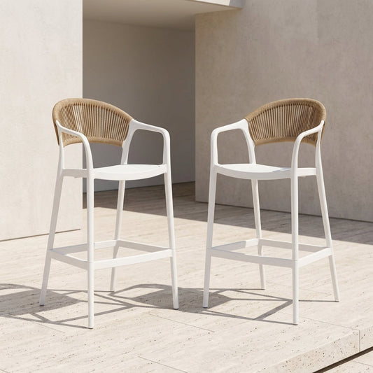 Set de 2 Sillas para Bar Balí, Blanco, Doble propósito con Reposa Pies