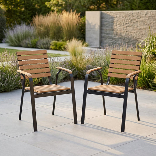 Set de 2 Sillas Comedor Exterior Rapel, Negro y Roble, con Cómodo Espaldar