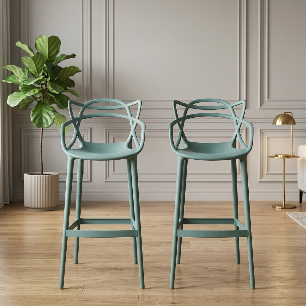 Set de 4 Sillas para Bar Palermo, Verde, con Reposa Pies Doble Propósito