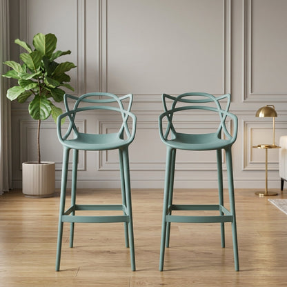 Set de 4 Sillas para Bar Palermo, Verde, con Reposa Pies Doble Propósito