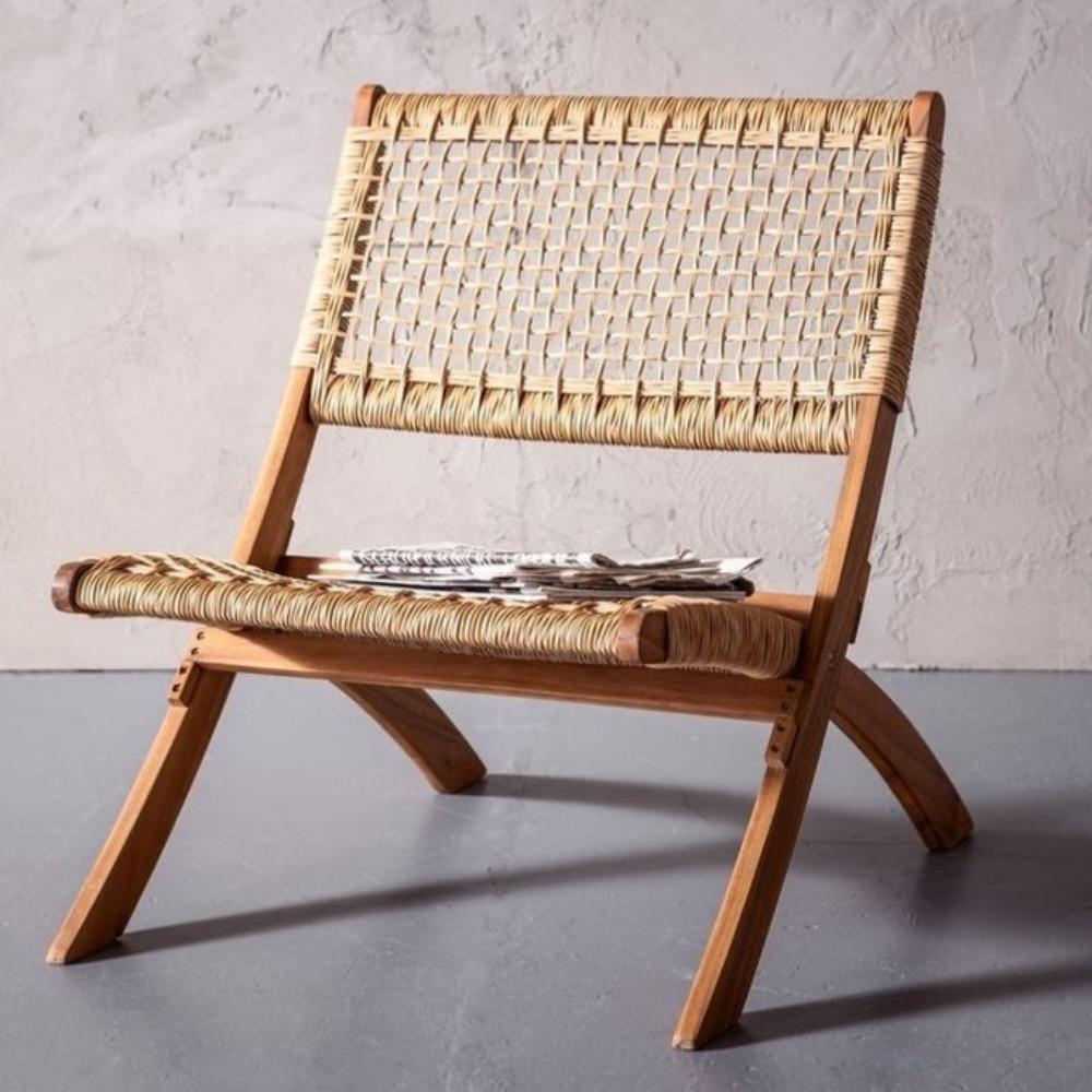 Silla Plegable de Madera para Exterior Vora, Crudo, Diseño Rústico y Moderno, vista frontal