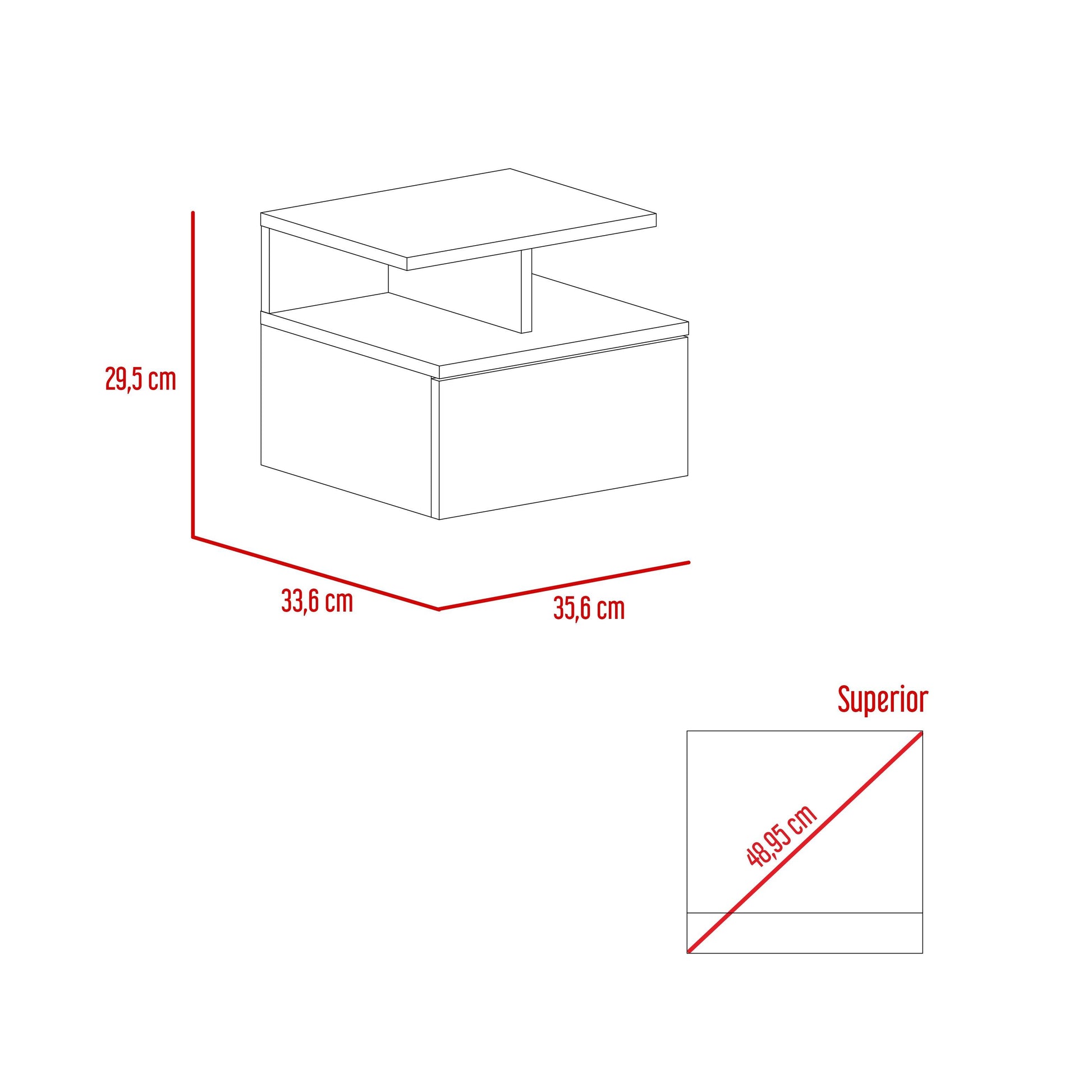 Mesa de Noche Flotante Nube, Wengue con un Cajón y División de dos Entrepaños ZF - VIRTUAL MUEBLES