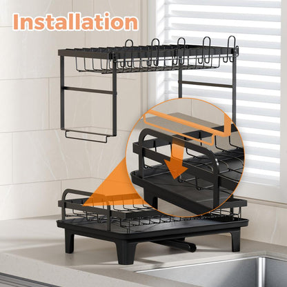 Escurridor de Platos Flow · 2 Niveles · Negro