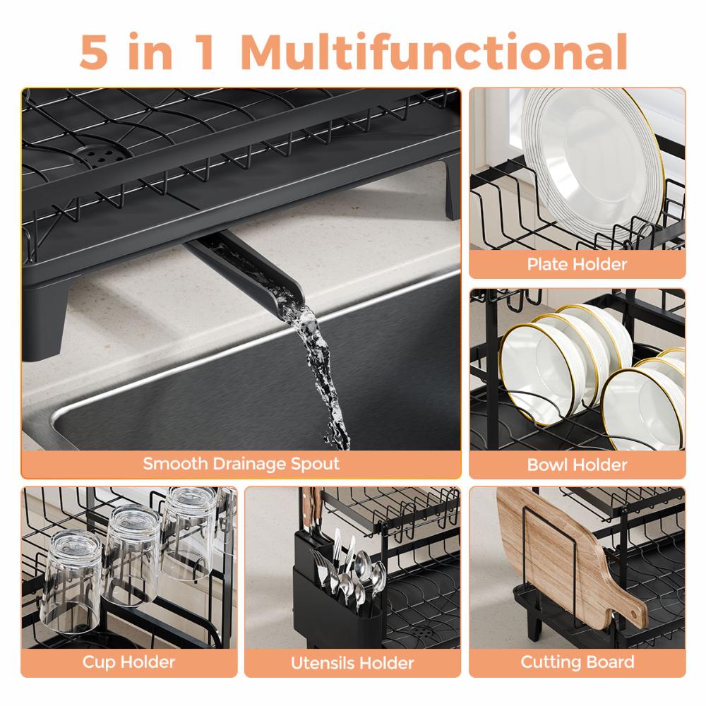 Escurridor de Platos Flow · 2 Niveles · Negro