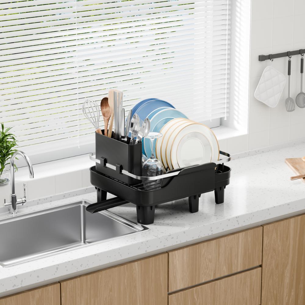 Escurridor de Platos Pureza, Negro, Metálico Cromado Expandible, en ambiente