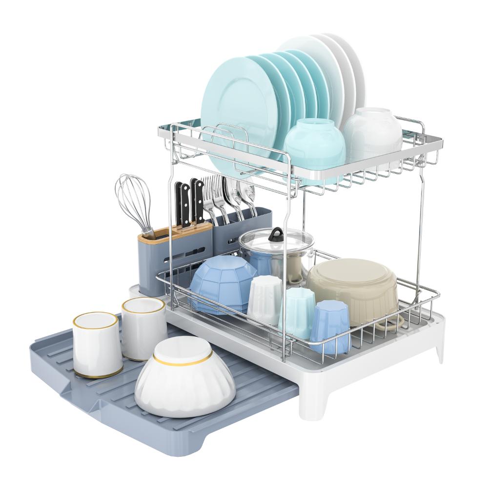 Escurridor de Platos Frescura Expandible · Gris y Blanco