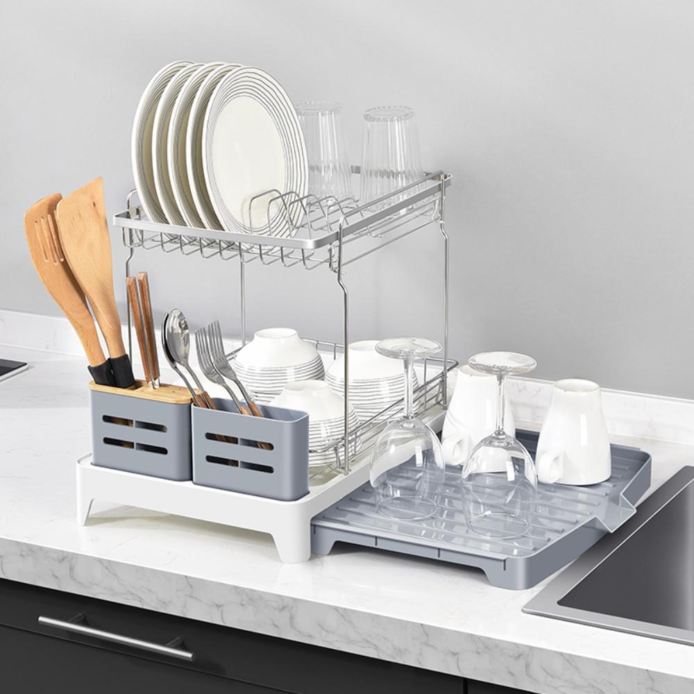 Escurridor de Platos Frescura Expandible · Gris y Blanco