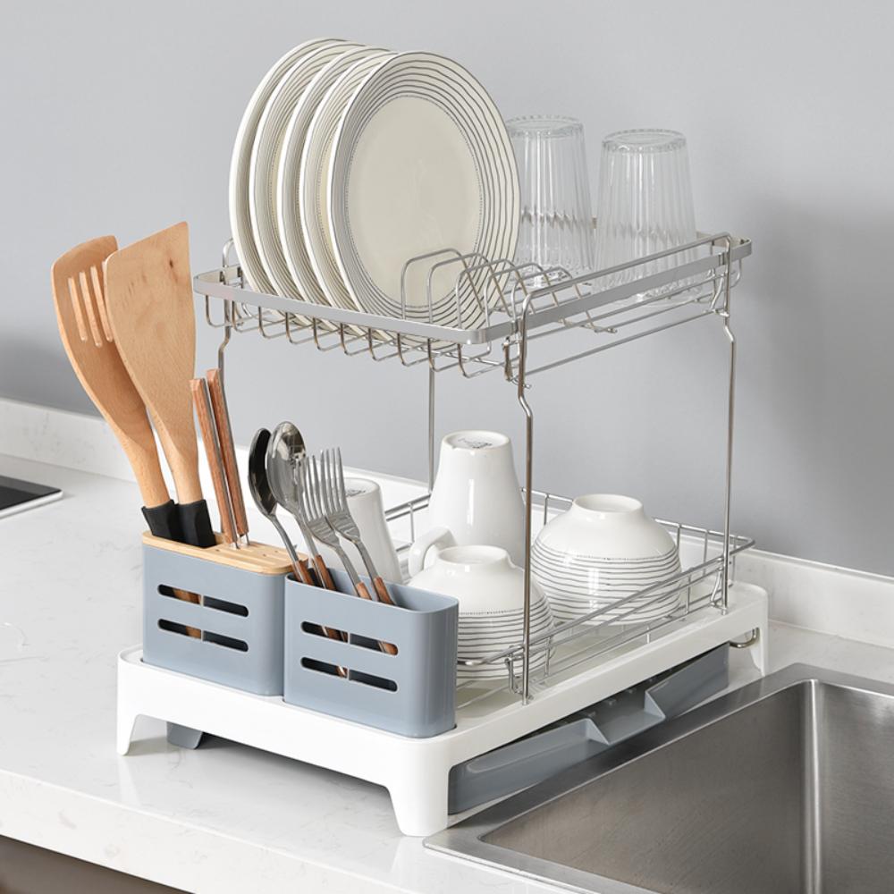 Escurridor de Platos Frescura Expandible · Gris y Blanco