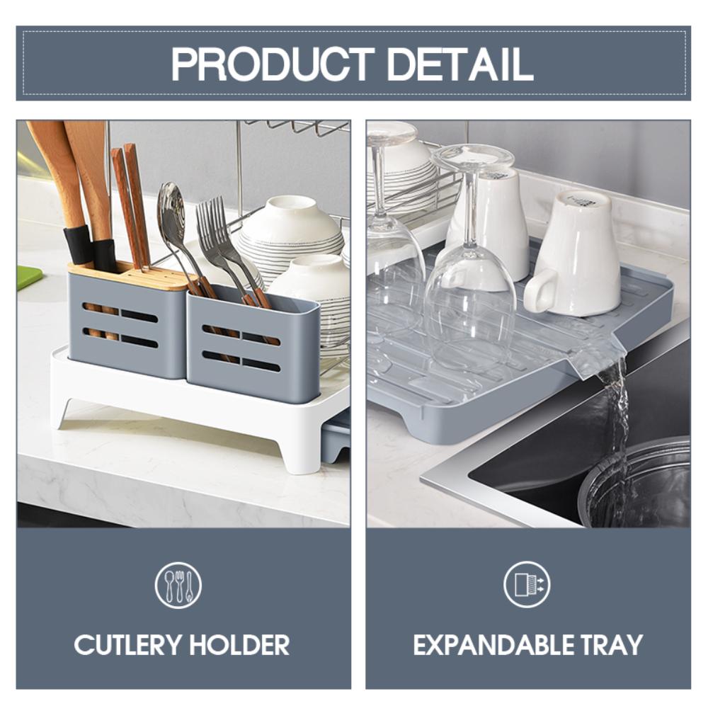 Escurridor de Platos Frescura Expandible · Gris y Blanco